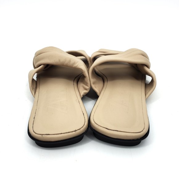 Zara Low Heeled Crossed Leather Square Toe Sandals Tan/Beige/Nude Size 37 - Picture 3 of 10